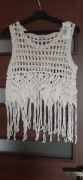 Ażurowy top siatka włoski z frędzlami beżowy