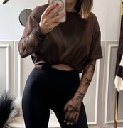 T-Shirt czekoladowy KORONKA OVERSIZE 