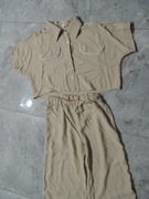 komplet wiskozowy bluzka i długie spodnie zestaw beżowy S M L