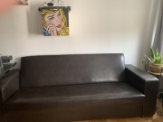 Tapczan sofa wersalka 2 os. + 2 pufy brąz