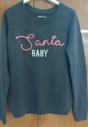 Sweter czarny roz.M Firma Cropp z wypłukłym napisem Santa baby 
