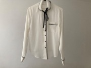 biała koszula mgiełka z kokardką xs s bluzka z z kołnierzem