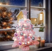 Różowa choinka wraz z ozdobami 60 cm Na parapet ,  biurko 
