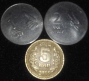 Indie zestaw monet 1,2,5 rupii