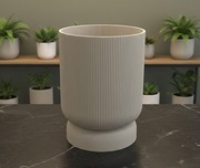 Doniczka z podstawką – elegancka, żłobiona, minimalistyczna 3D | beż | 14cm