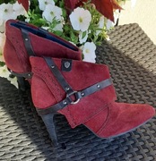 Botki kowbojki skóra zamsz naturalny burgund bordo