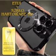 Etui iPhone 14 MagSafe Przezorczyste Czarna Ramka Ochrona Aparatu+ szkło