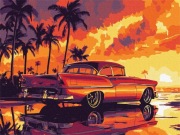Malowanie po numerach IDEYKA 30x40cm auto cadillac retro zachód słońca