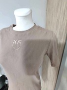 Bluzka damska beżowa krótki rękaw prążkowana bawełna By Love Me M/L