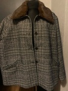 H&M płaszcz kurtka trencz z wełną krata kratka futerko oversize