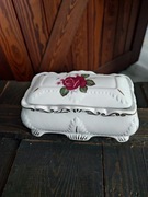 Duża porcelanowa szkatułka puzderko z róża Vintage