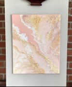 Obraz strukturalny 50x40 ręcznie malowany beż pudrowy róż zloto