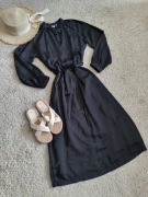 Sukienka maxi wiązana w pasie v neck serek elegancka casual czarna