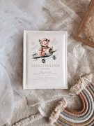 Album dla dziecka chłopca z misiem imieniem i dedykacją z ecoskóry chrzest