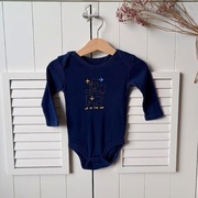 Body 62 68 granatowe długi rękaw pilot samoloty bawełniane 