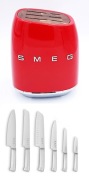 SMEG Noże kuchenne 6szt wysokiej jakości + stojak na noże czerwony