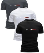 Męski Biały T-Shirt z Nadrukiem PARIS. Szybkoschnący, Oddychający. 1 sztuka