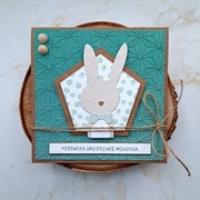 Kartka na roczek, ręcznie robiona, z króliczkiem, personalizowana