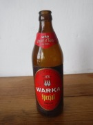 Stara butelka z etykietą Warka Strong zobacz 