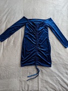 Niebieska chabrowa elegancka welurowa marszczona sukienka 42 jak nowa