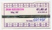 Bilet miesięczny ZKM Szczecin - 05.1996, 41.40 zł/414.000 zł