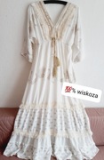 TU Nowa długa maxi sukienka boho L XL 100% wiskoza biała kremowa orientalna