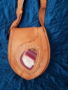 Torba skórzana z agatem, ręcznie szyta, wyrób artystyczny, unikat