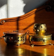 2x Podgrzewacz na dzbanki - mosiądz + lampion świecznik gwiazdy