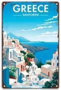 Plakat metalowy podróżniczy vintage 20x30cm: SANTORINI, GRECJA
