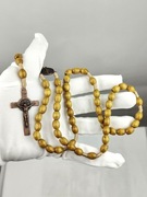 NOWY Naszyjnik różaniec drewniany wisorek krzyż krzyżyk Jezus Bóg