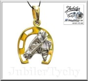 Złota podkowa na szczęście z głową konia Au585