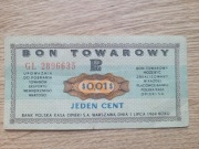 BON TOWAROWY 0.01$ jeden cent 1969 r. BANK POLSKA KASA OPIEKI S.A. oryginał