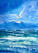 Mewy nad morzem  Original Akwarela A4