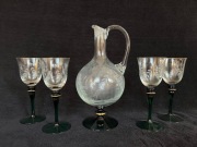 Karafka + 4 Kieliszki Kryształ Zielony Szlif D17