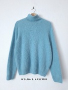 Sweter golf damski jasny niebieski wełniany kaszmirowy puszysty jak chmurka