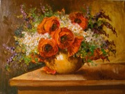 MAKI I POLNE KWIATY W WAZONIE olej płótno 30x40cm 