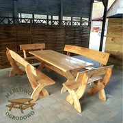 Meble ogrodowe drewniane – stół, ławki, krzesła + dostawa, od ręki! 