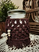 Sweterek, lampion makrama,  otulacz do świecy bordowy.