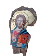 Ikona Pantokrator Jezus Chrystus na desce z pniaka