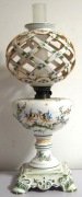 PIĘKNA OLBRZYMIA FAJANSOWA LAMPA NAFTOWA