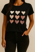 Czarny t-shirt serca S 