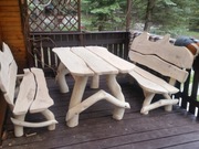 Meble ogrodowe biesiadne DĘBOWE z naturalnych bali