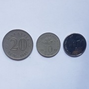 Monety, Malezja 20 senów 1981, 10 senów 1990, 10 senów 2017
