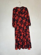 Granatowa sukienka midi w czerwone kwiaty Nutmeg 50 5xl plus size