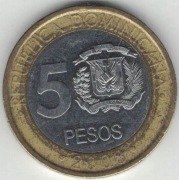 Dominikana 5 pesos peso 2008 - 23 mm nr 3 magnetyczna