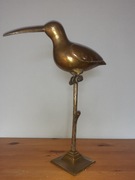 Duża figurka, rzeźba ptaka (kulik?) z mosiądzu