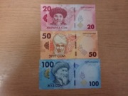 Kirgistan zestaw banknot 20,50,100 som, 2023 rok, stan UNC 