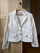 Kremowa marynarka taliowana z haftem kwiatowym na plecach, 38, vintage