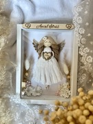 Pamiątka Chrztu Świętego Anioł Stróż Metryczka w ramce styl boho dekoracja