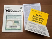 Microsoft Windows 95 Certyfikat + instrukcja + karta rejestracyjna PL